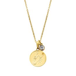 Gold-toned necklace with a zodiac Scorpio pendant and a clear crystal accent. The pendant features the Scorpio zodiac symbol.