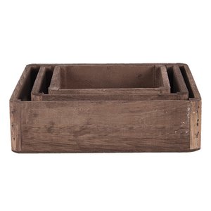 Decoration tray set of 3 brown wood serving dish