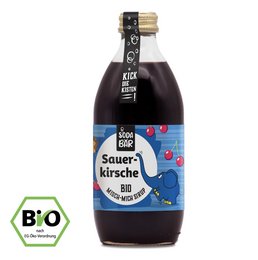 Organic sour cherry syrup, mix up to 4 L drink, 100% organic, 100% delicious.