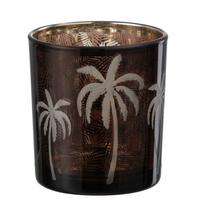 J-Line Teelichthalter Palme - Glas - Braun - klein