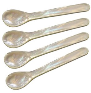 EDZARD 4er Set Perlmuttlöffel Kaviarlöffel Eierlöffel, abgerundete Ecken, Länge 11 cm