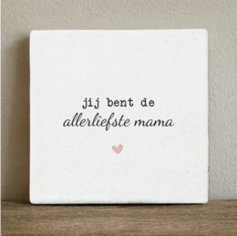 A 10x10 cm tile with the text "voor de allerliefste PAPA" (for the dearest dad) in white text on a blue background.