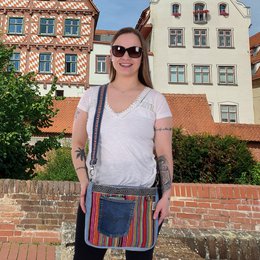 Sunsa Bæredygtig Skuldertaske til kvinder. Skuldertaske lavet af genbrugte jeans og bomuld. Håndtaske vintage retro stil. Crossbody taske til kvinder. kopi 1
