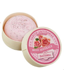 Rose exfoliating soap with wooden box 100g