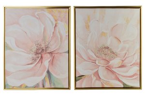 INGA Set van 2 schilderijen 40x50cm roze bloemen