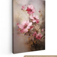 Canvas schilderij  - Wanddecoratie Bloemen - Roze - Kunst - Watercolor - Muurdecoratie woonkamer - Slaapkamer decoratie - Kamer accessoires - Schilderijen op canvas