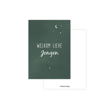 Welkom lieve jongen (donkergroen sterrenhemel)