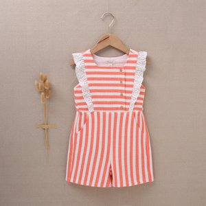 Girl's striped print short jumpsuit F134-21214141