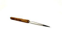 Elegant olive wood letter opener with a sleek, modern design. Ideal for desktop organization and adding a touch of sophistication to your workspace.