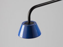  Tall, cylindrical floor lamp with a ceramic shade in various colors including blue and alabaster.