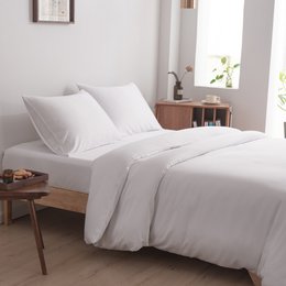  White bamboo bedding set for 1 person, 400TC Tanboocel, coco white color, includes sheet set in sizes M and L.