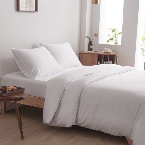 Weißes Bambus-Bettwäscheset für 1 Person – 400TC Tanboocel – Coco White