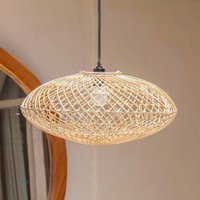 Rattan Lampshade – Boho Pendant Light – Natural Ceiling Lamp – Disc-shaped Lamp – Flat Hand-woven Ceiling Light (Ø 40 cm) ARANA