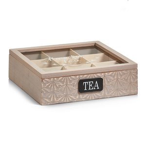 Tea bag box, wood/MDF/glass