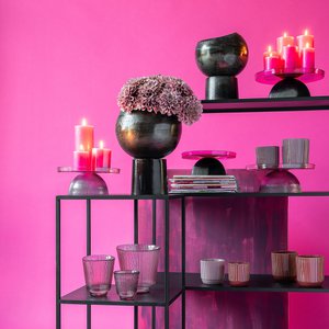 Glasbord Moga op voet, D31,5cm, H13cm, roze