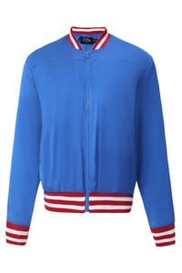 EU STOCK Betty Royal Blue Satin Bomber Jacket with Red & White Trim