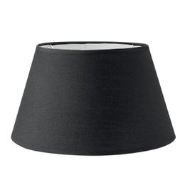 A round, black lampshade with dimensions of W:30xD:30xH:17cm. The lampshade is suitable for use in a home setting.