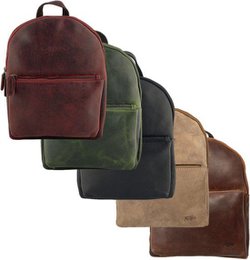 Leather backpack in 5 colors - burgundy, cognac, black, taupe, and green. Compact, small size suitable for ladies. Made of high-quality leather material.