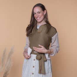 Soft, comfortable baby wrap in neutral colors. Ideal for carrying infants and toddlers.