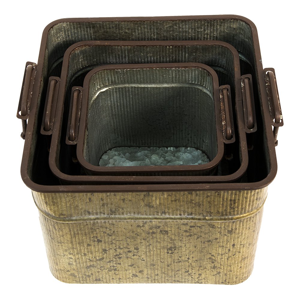 Decoratie Zinken Teil Set van 3 42x38x28 cm Grijs IJzer Decoratie Emmer