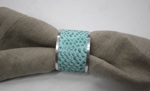 Napkin rings 4-er set stainless steel turquoise leather reptile