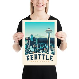Affiche Seattle Vintage | Poster Ville Seattle Washington Etats-Unis