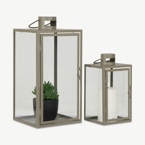 Capeset van 2 lantaarns, groen staal en glas