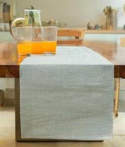 Wholesale Dining Table Runner – Ribbed Cotton Weave, Glitter – 63x14 inch (4-6 Seater), Grey-Silver
