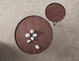 Round coffee table in Walnut wood and black steel