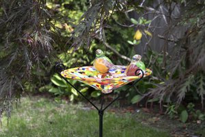 Tuinprikker Vogel met bord | Multicolor | hoogte 80 cm | Glas | Tuindecoratie