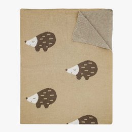 Soft, cozy mini cotton knitted blanket featuring a cute hedgehog design. Perfect for babies and toddlers.