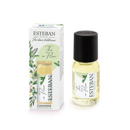  "Esteban essential oil Thé en Fleur, yellow liquid, black cap, floral botanical design, 15ml reed diffuser"