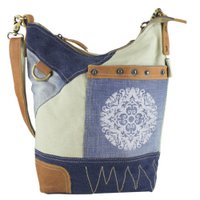 Sunsa duurzame schoudertas voor dames. Schoudertas gemaakt van gerecyclede jeans & canvas (canvas). Handtas vintage retro stijl. Crossbody tas voor dames met mandala print