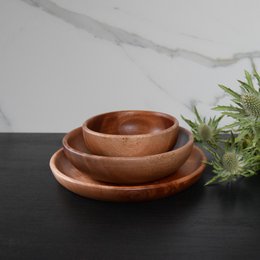 Handmade Tableware - Flat Bowl Ø16 cm - Eco-friendly - Khaya Wood