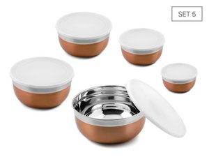 Keukenkomenset 5 van roestvrij staal incl. Deksel, bronskleurig