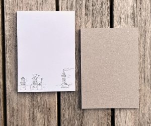 Notizblock mit handgemaltem Küstenmotiv | 50 Blatt | Recyclingpapier | DIN A6 | 105 x 148 mm
