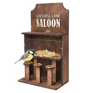 Houten vogelvoederbak "Saloon", stijlvol tuin- en balkondecor, cadeau voor vogelliefhebbers