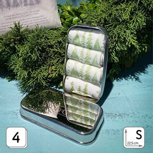 Test handkerchiefs hand -printed motif winter fir in stainless steel tiny box