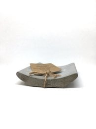 Cement soap holder with natural wood accent, rectangular shape, neutral gray color, for bathroom storage and organization.
