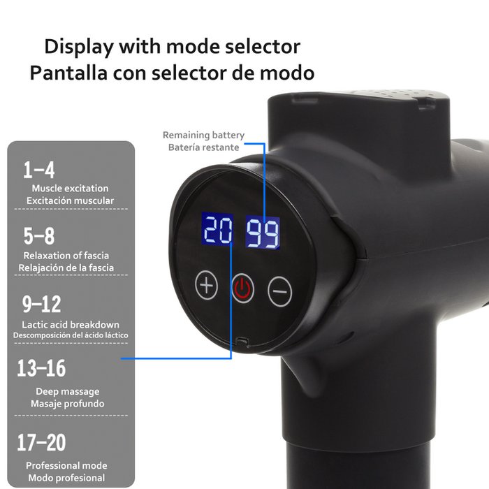 Pistola de Masaje Muscular 20 intensidades 6 cabezales