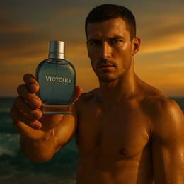  Blue-Up Victoire men's eau de parfum, marine woody accord, blue glass bottle, citrus grapefruit notes, masculine fragrance.