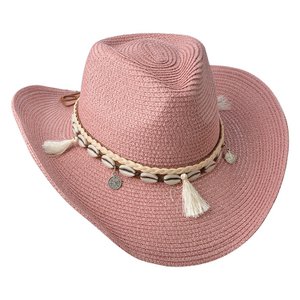 Hat ladies Ø58 cm Pink Paper Stro Shells Sun Hat