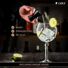 Gin Tonic-brillesæt lavet af krystal af høj kvalitet - 2 Gin Tonic-glas og dobbeltsidet stangmål sort med luksusopbevaringsboks, cocktailglas, det perfekte gin-gavesæt