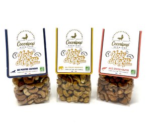 Roasted cashew nuts pack 3 flavors. x32 sachets. (Aperitif, salty)