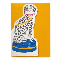Dalmatian-themed cut-out card with a playful, illustrated design featuring the spotted dog on a blue and white background.