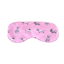Sleep mask with year of the dog design. Pink sleep mask with black dog silhouette patterns. Soft, comfortable eye mask for sleeping, travel, and blocking light.