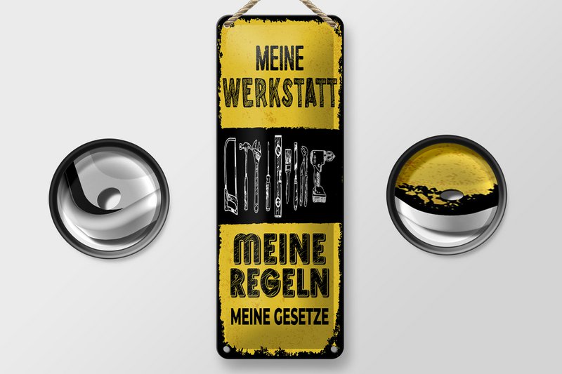 Blechschild Spruch 27x10 cm Meine Werkstatt meine Regeln meine Gesetze Schild