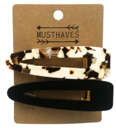  Two tortoiseshell-patterned hair clips with a sleek black accent clip. Suitable for casual or formal hairstyles.