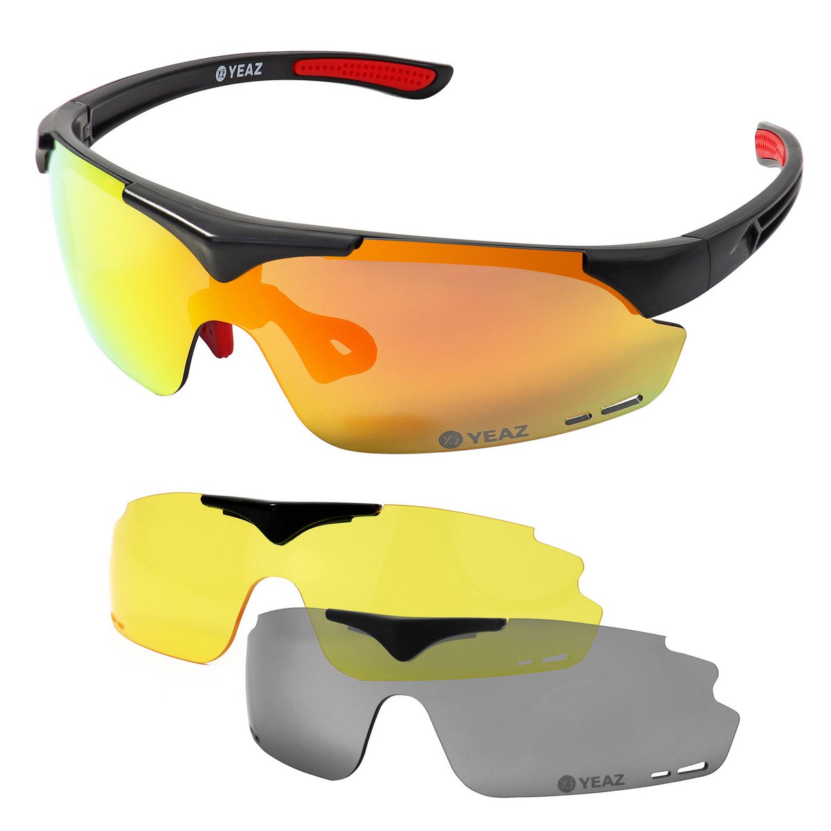 SUNUP Set magnetische sportzonnebril mat zwart / volledig revo rood