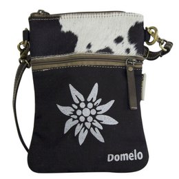 Traditionele tas van Domelo. Dames schoudertas. Dirndl schoudertas gemaakt van canvas en leer. Handtas in traditionele stijl met hartedelweissprint. Crossbodytas voor dames als Oktoberfest-accessoire.
